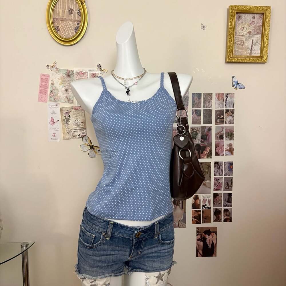 Old Navy Blue White Polka Dot Cami Size XL (14-16) Bow Accent New